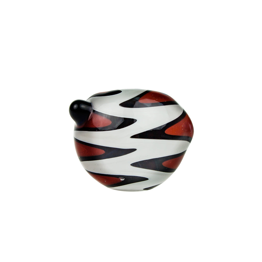 G-Spot Glass Spoon Pipe - Color Stripes on Black Glass with Clear Marbles - Front view
