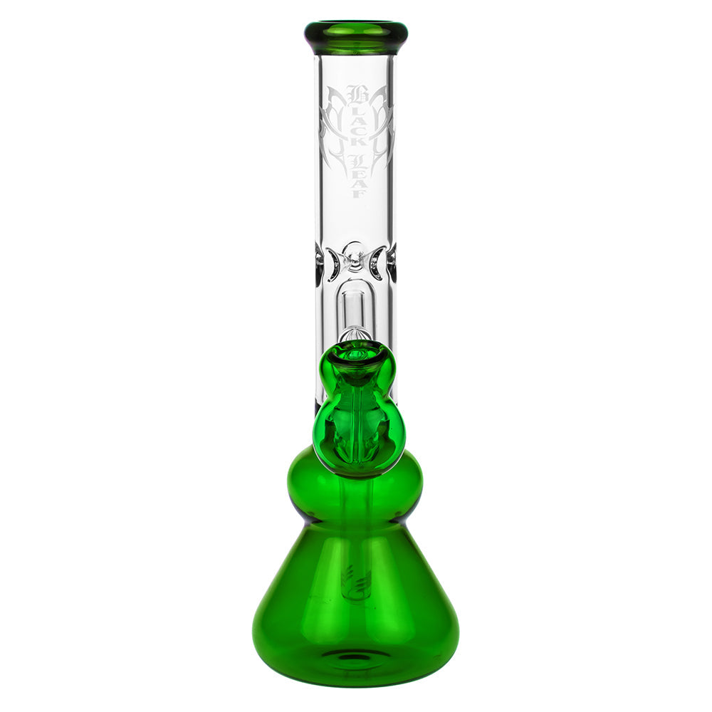 Black Leaf Glass Beaker Base Ice Bong with Precooler - Green - Front view