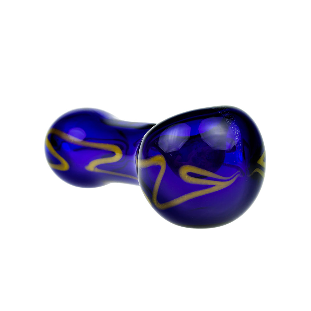 G-Spot Glass Spoon Pipe - Dark Blue with Green Artwork - Side view 2
