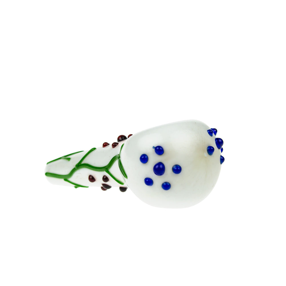 G-Spot Glass Spoon Pipe - White Glass with Abstract Grapevine Design - Side view 2