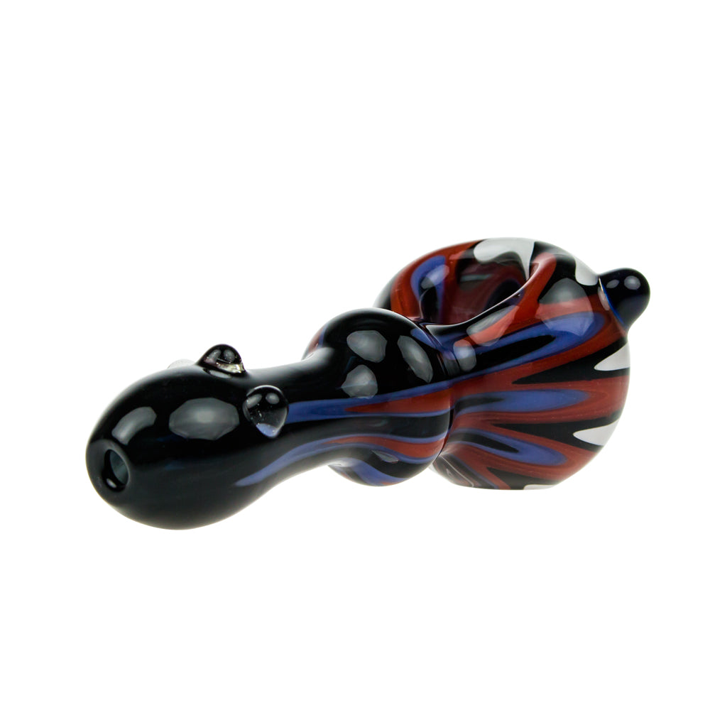 G-Spot Glass Spoon Pipe - Color Stripes on Black Glass with Clear Marbles - Side view 4