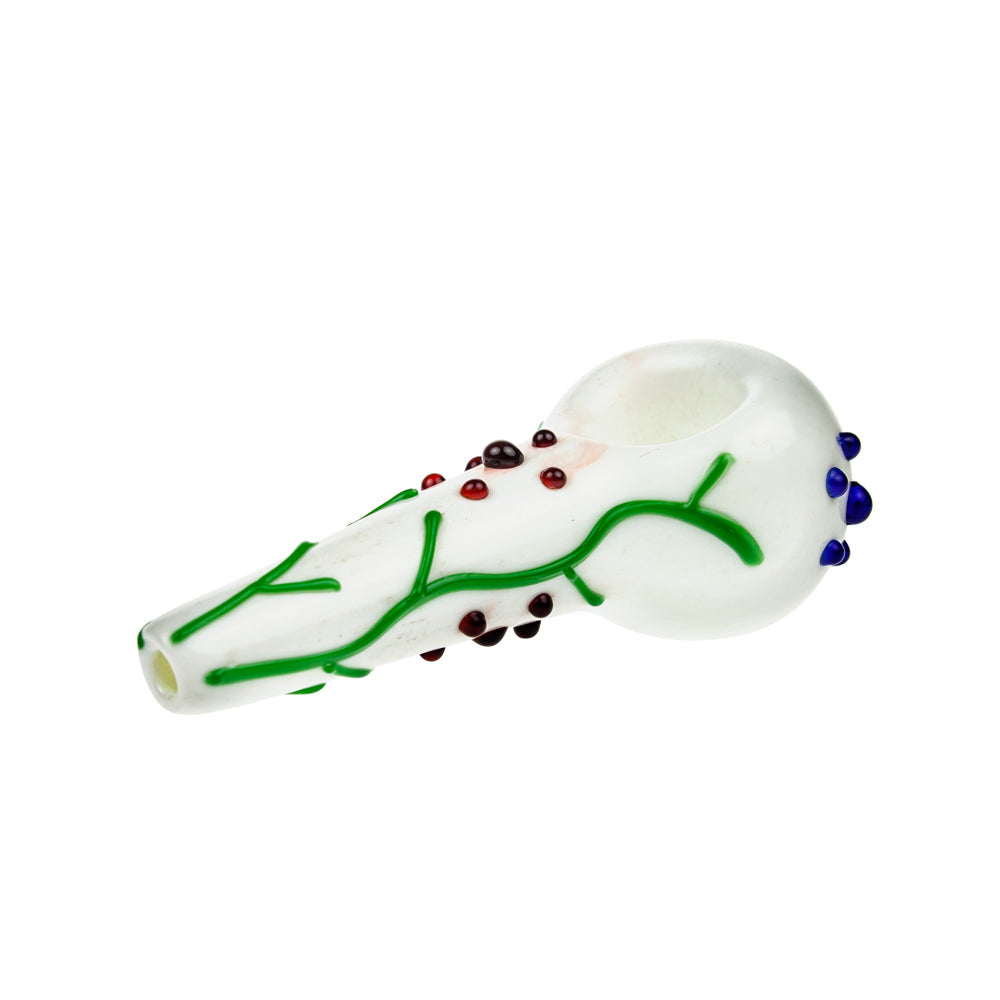 G-Spot Glass Spoon Pipe - White Glass with Abstract Grapevine Design - Side view 4