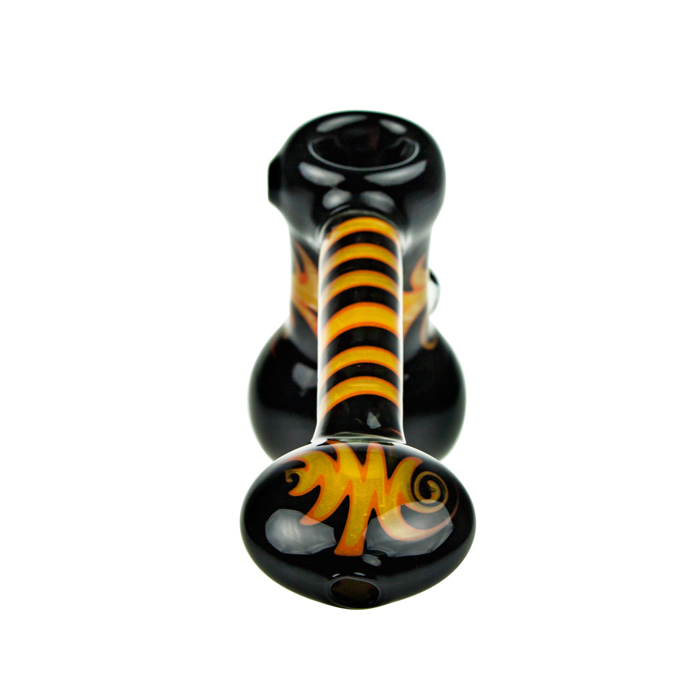 G-Spot Glass Hammer Bubbler Pipe - Yellow and Orange Reversals and Large Flower Marble - Back view