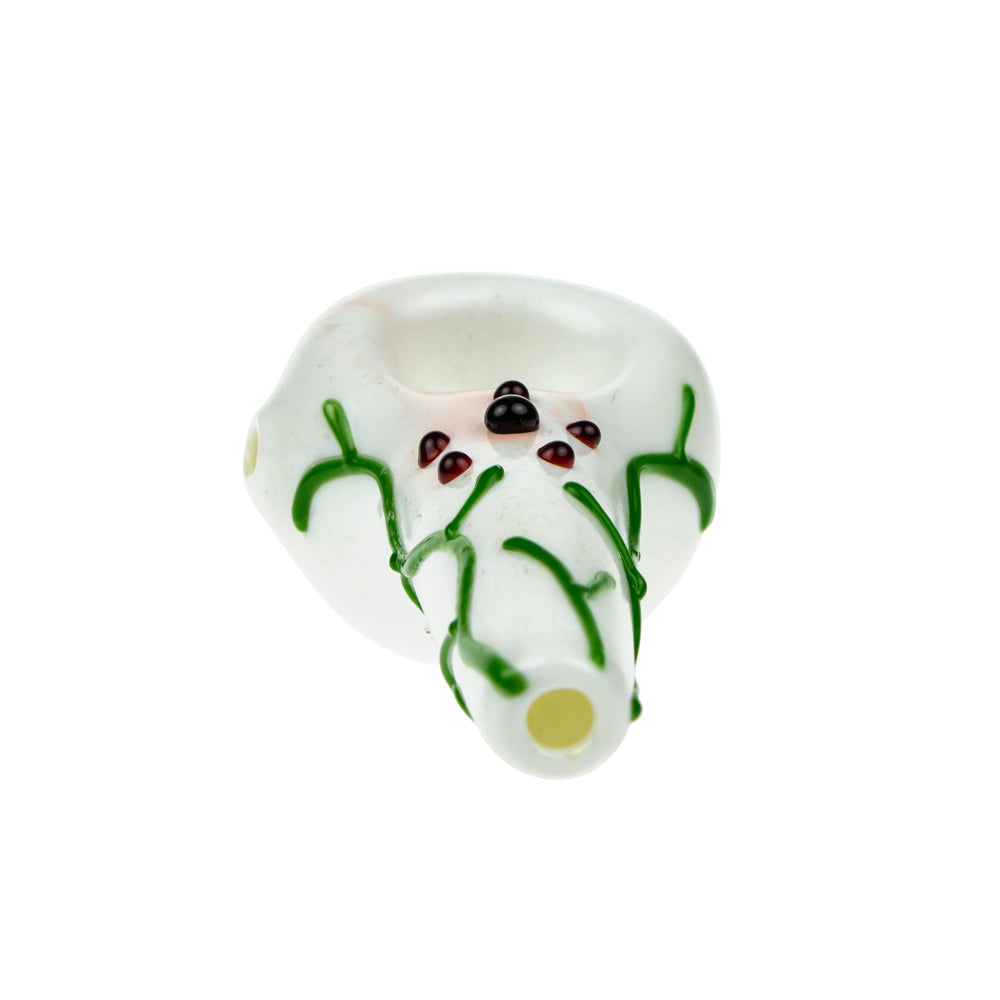 G-Spot Glass Spoon Pipe - White Glass with Abstract Grapevine Design - Back view