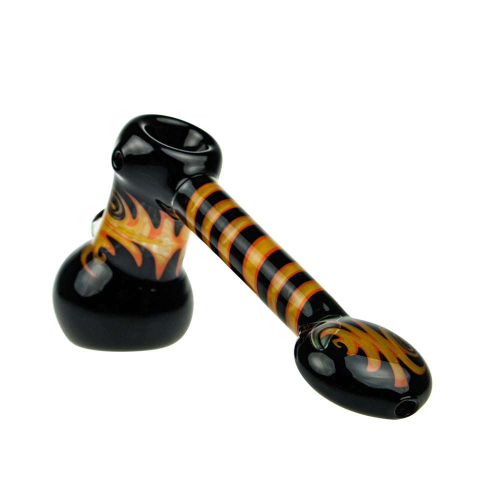 G-Spot Glass Hammer Bubbler Pipe - Yellow and Orange Reversals and Large Flower Marble - Side view 2