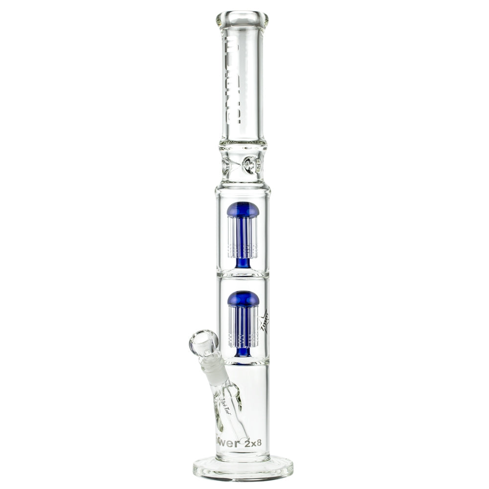 Blaze Glass Tower Straight Ice Bong with Double 8-arm Tree Perc | 7mm | Blue - Side View 2