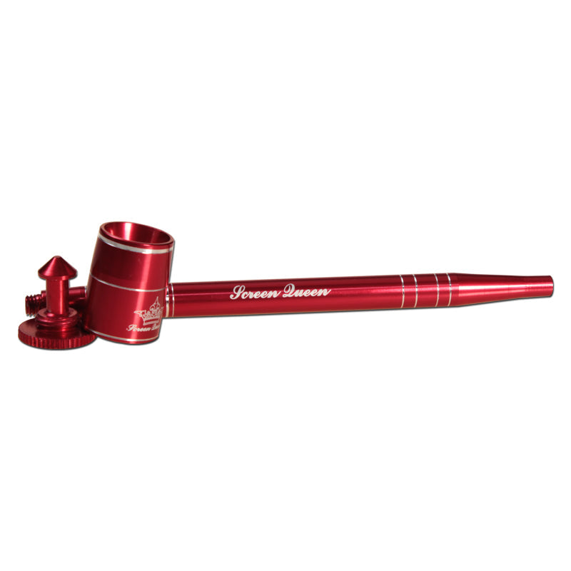 The Screen Queen Pipe - Anodized Aluminum Screenless Hand Pipe - Red - comes apart for easy cleaning