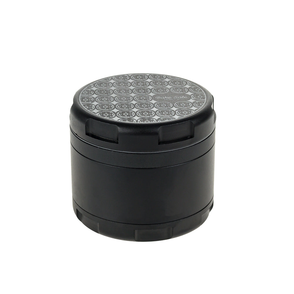 Bake Sale 5-Part 75 Frosted Aircraft Grade Aluminum Grinder | Donut Pattern | Black | Side view