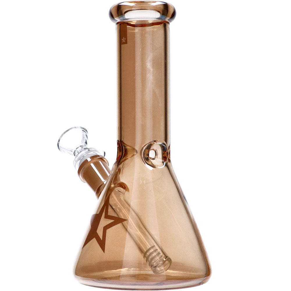 Famous X 8 Inch Fumed Glass Beaker Ice Bong | Gold | side view 3