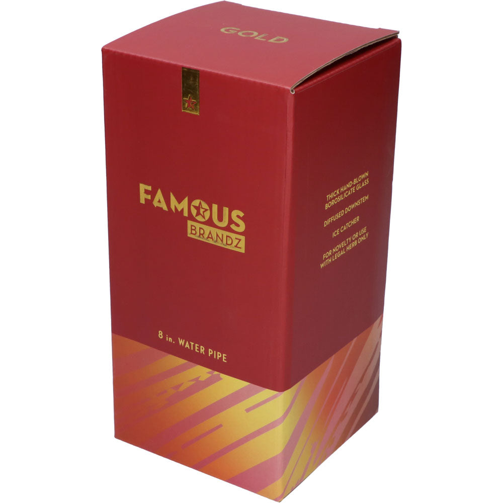 Famous X 8 Inch Fumed Glass Beaker Ice Bong | Gold | box