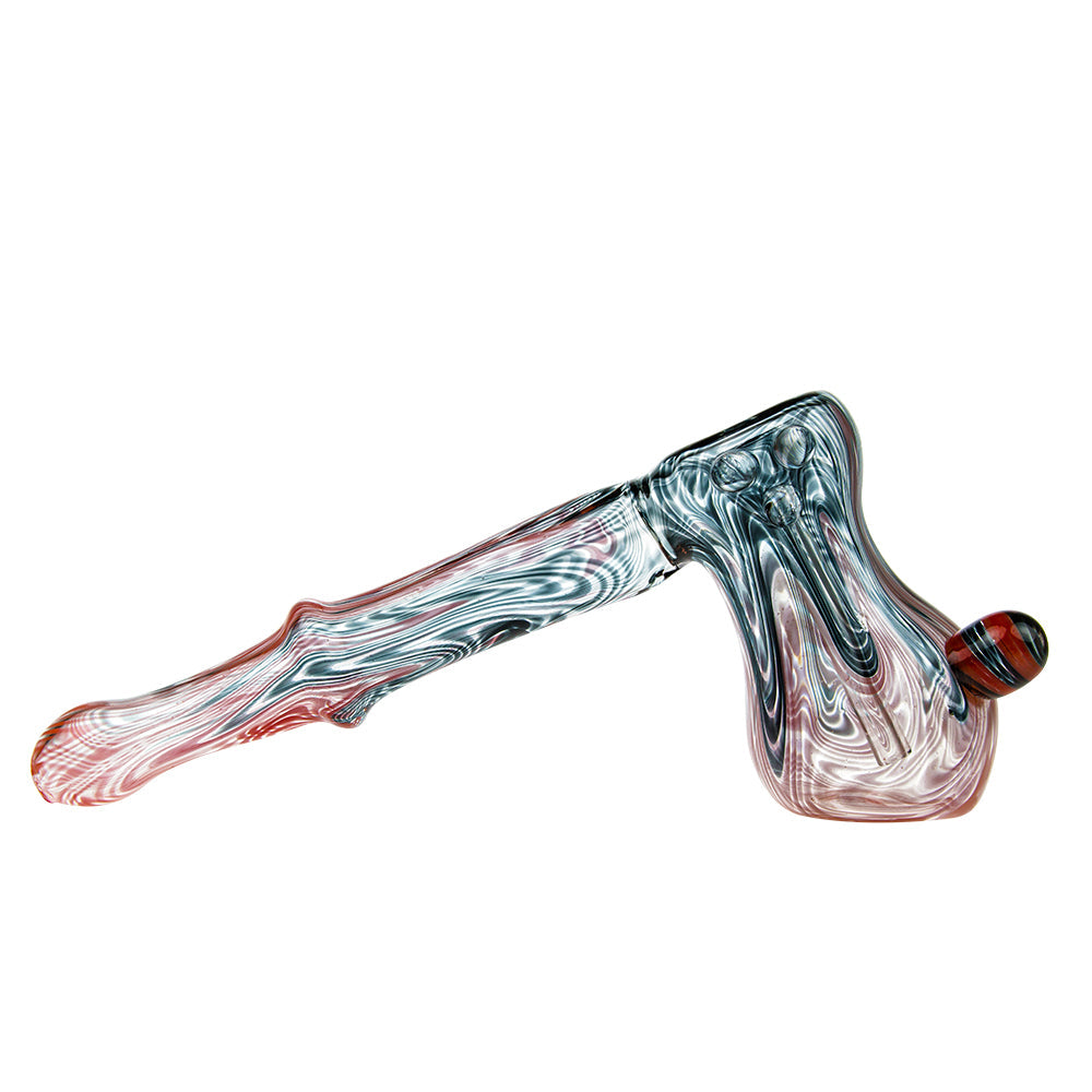 G-Spot Glass Hammer Bubbler Pipe - Clear with Red and Black Color Work - Side View 3