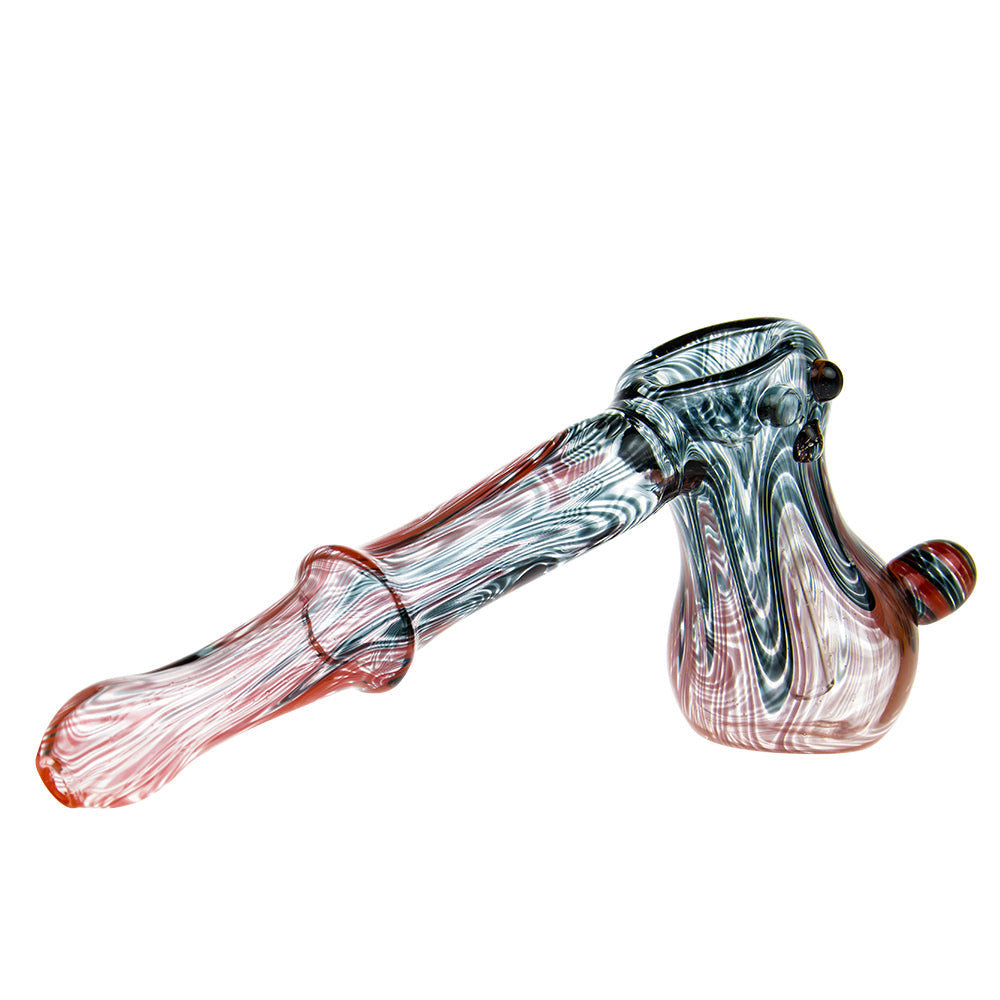 G-Spot Glass Hammer Bubbler Pipe - Clear with Red and Black Color Work - Side View 2
