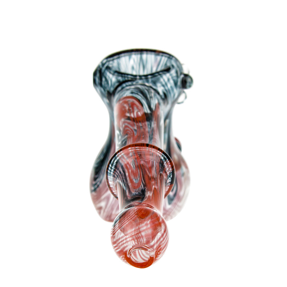 G-Spot Glass Hammer Bubbler Pipe - Clear with Red and Black Color Work - Back View