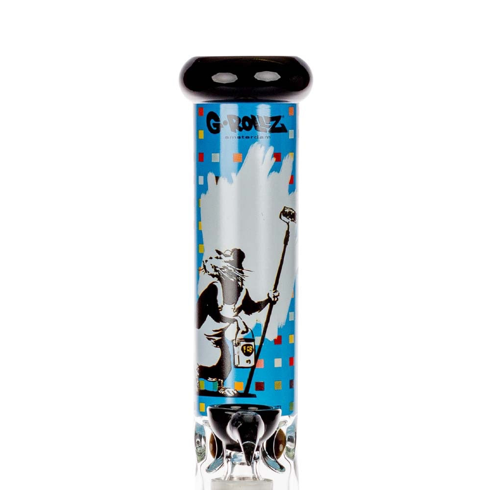 G-Rollz Banksy Straight Tube Percolator Bong | Paint Roller Rat | stem view