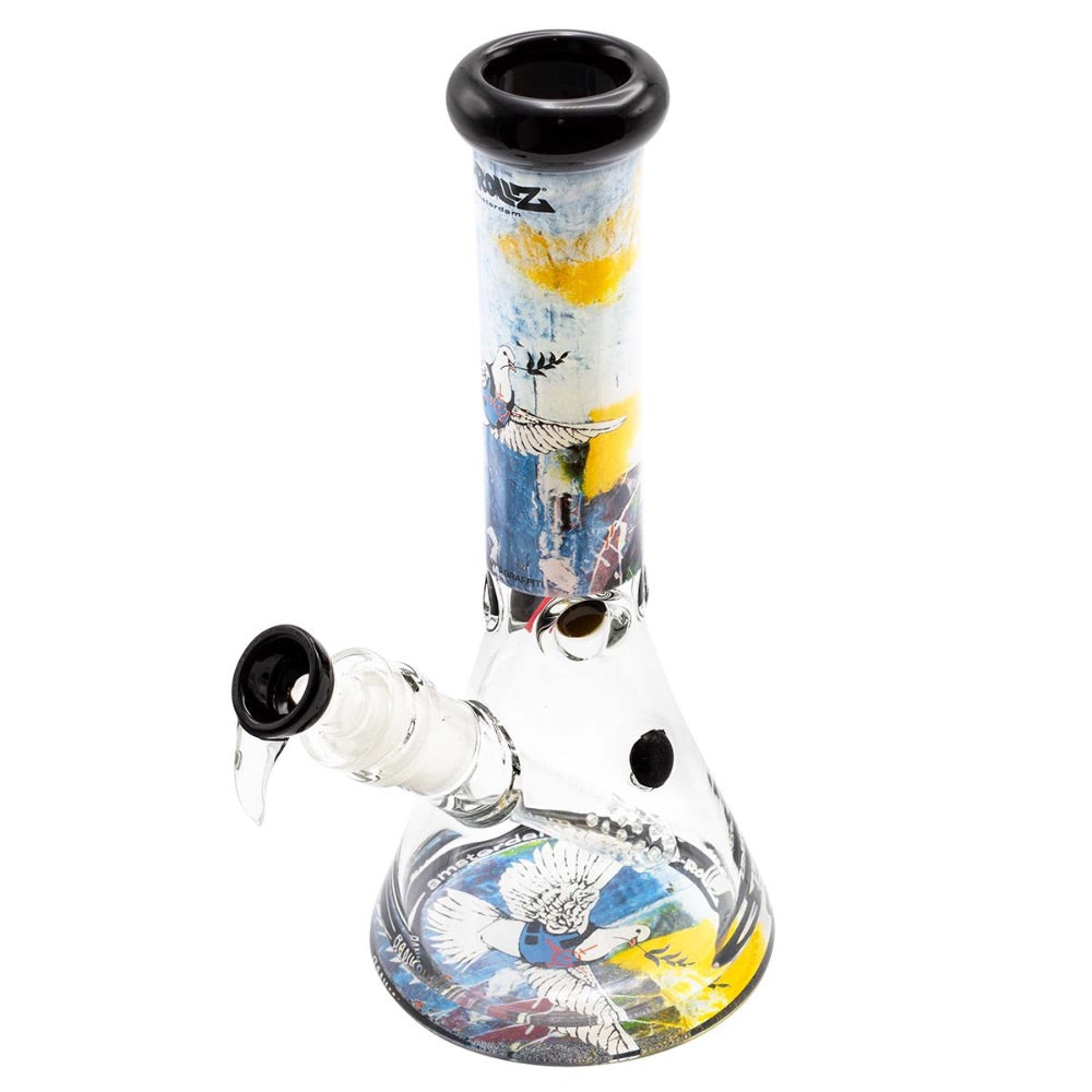 G-Rollz Banksy Beaker Base Bong | Banksy's Graffiti Bulletproof Dove | side view 3