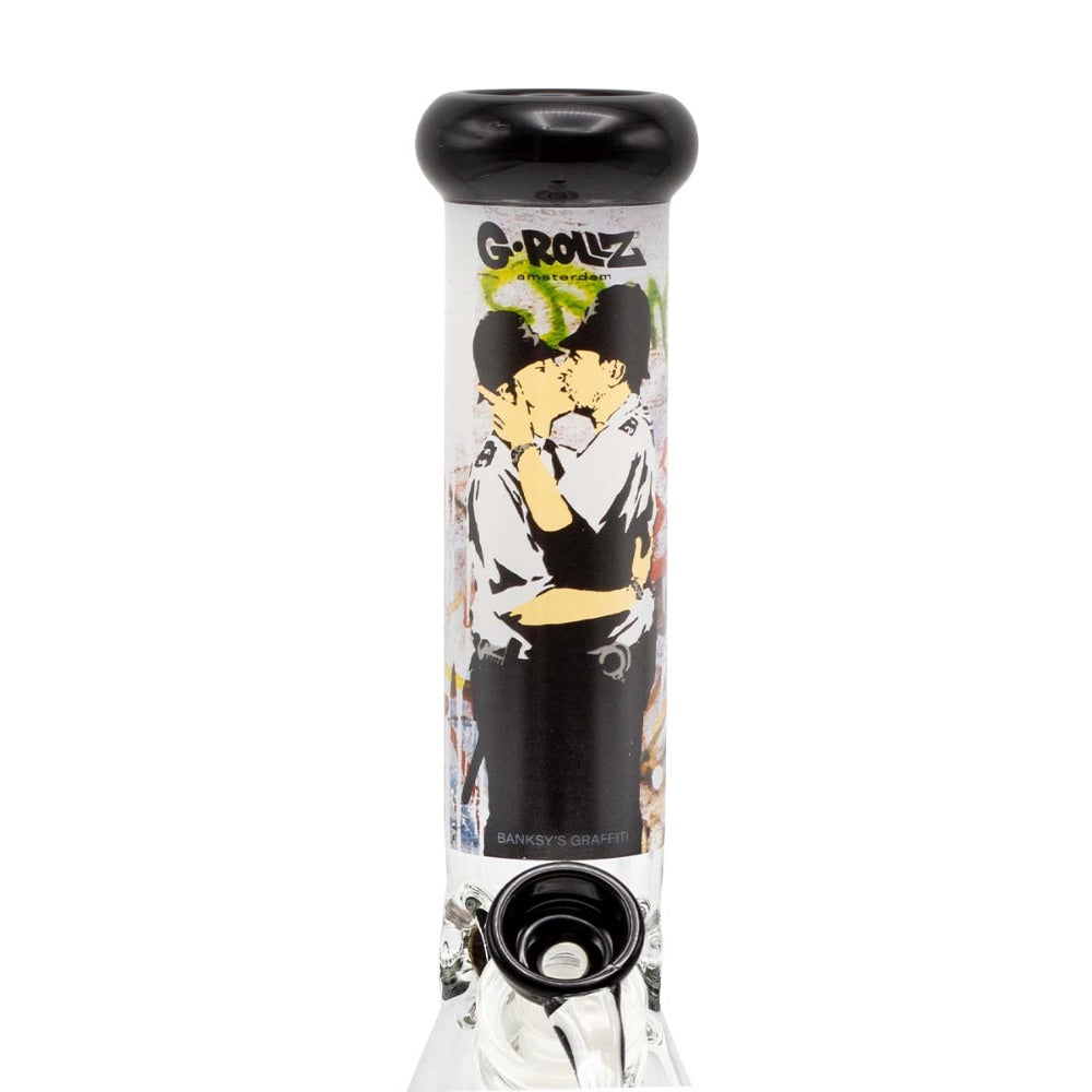 G-Rollz Banksy Beaker Base Bong | Kissing Coppers | stem view