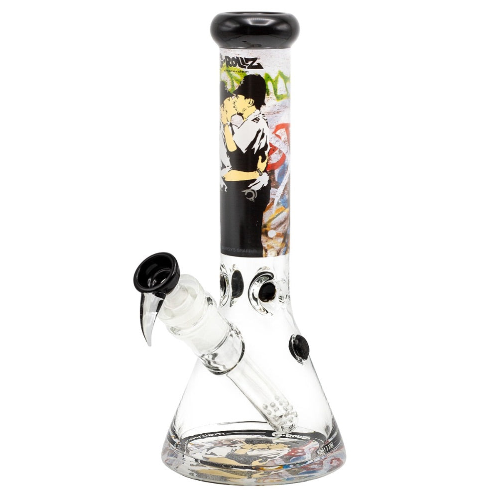 G-Rollz Banksy Beaker Base Bong | Banksy's Graffiti Bulletproof Dove | side view 1