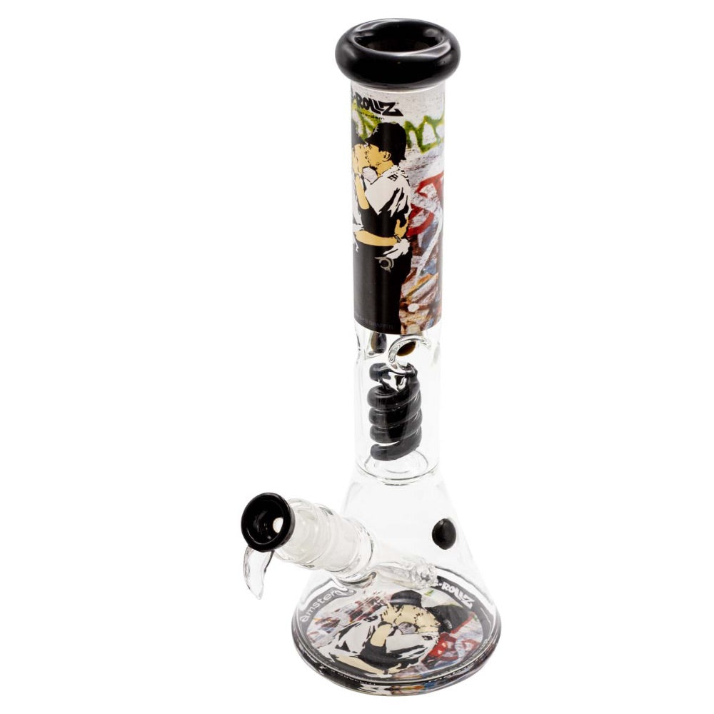 G-Rollz Banksy Beaker Base Percolator Bong | Kissing Coppers | side view 3