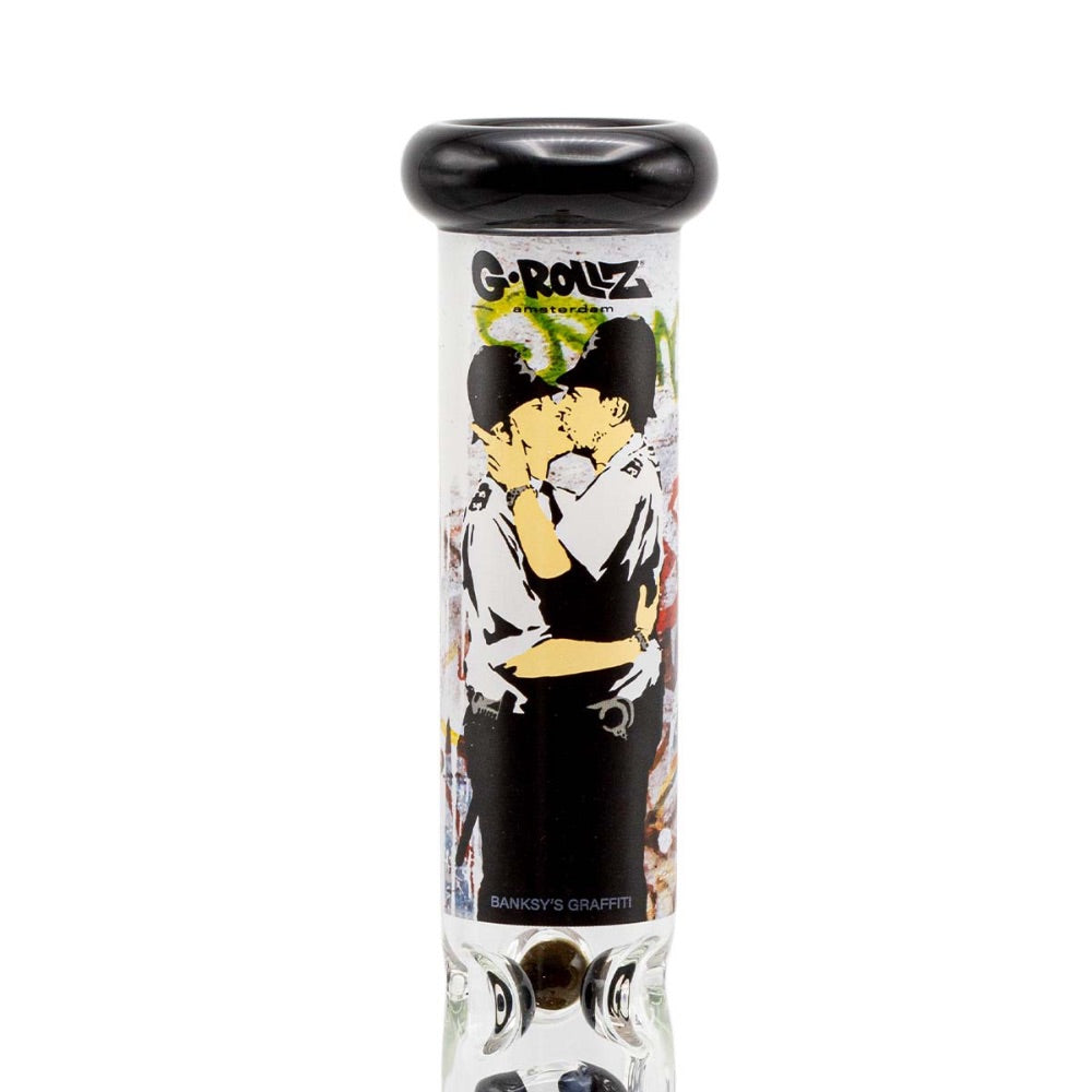 G-Rollz Banksy Beaker Base Percolator Bong | Kissing Coppers | stem view