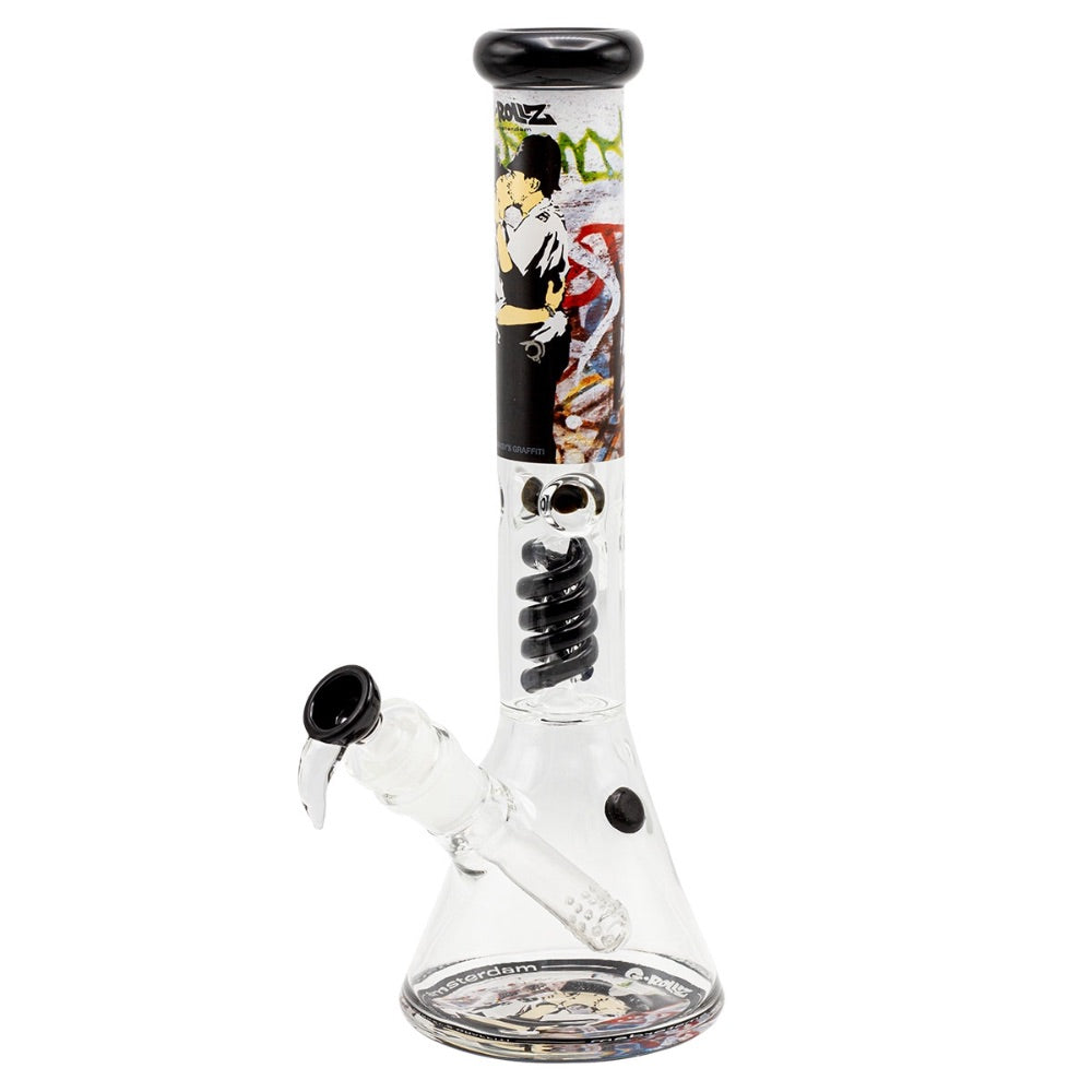 G-Rollz Banksy Beaker Base Percolator Bong | Kissing Coppers | side view 1