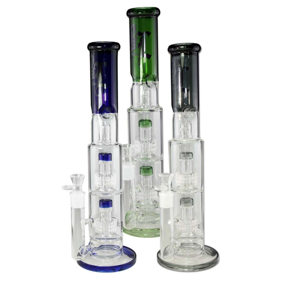 Black Leaf Double Drum Perc Ice Bong | All colors