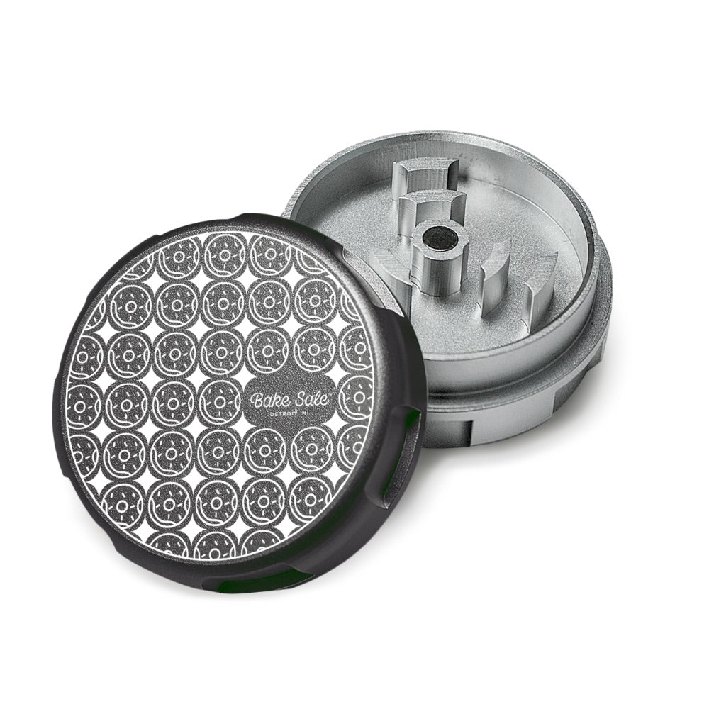Bake Sale 2-Part Aircraft Grade Aluminum Grinder | Donut Pattern | Black/Silver
