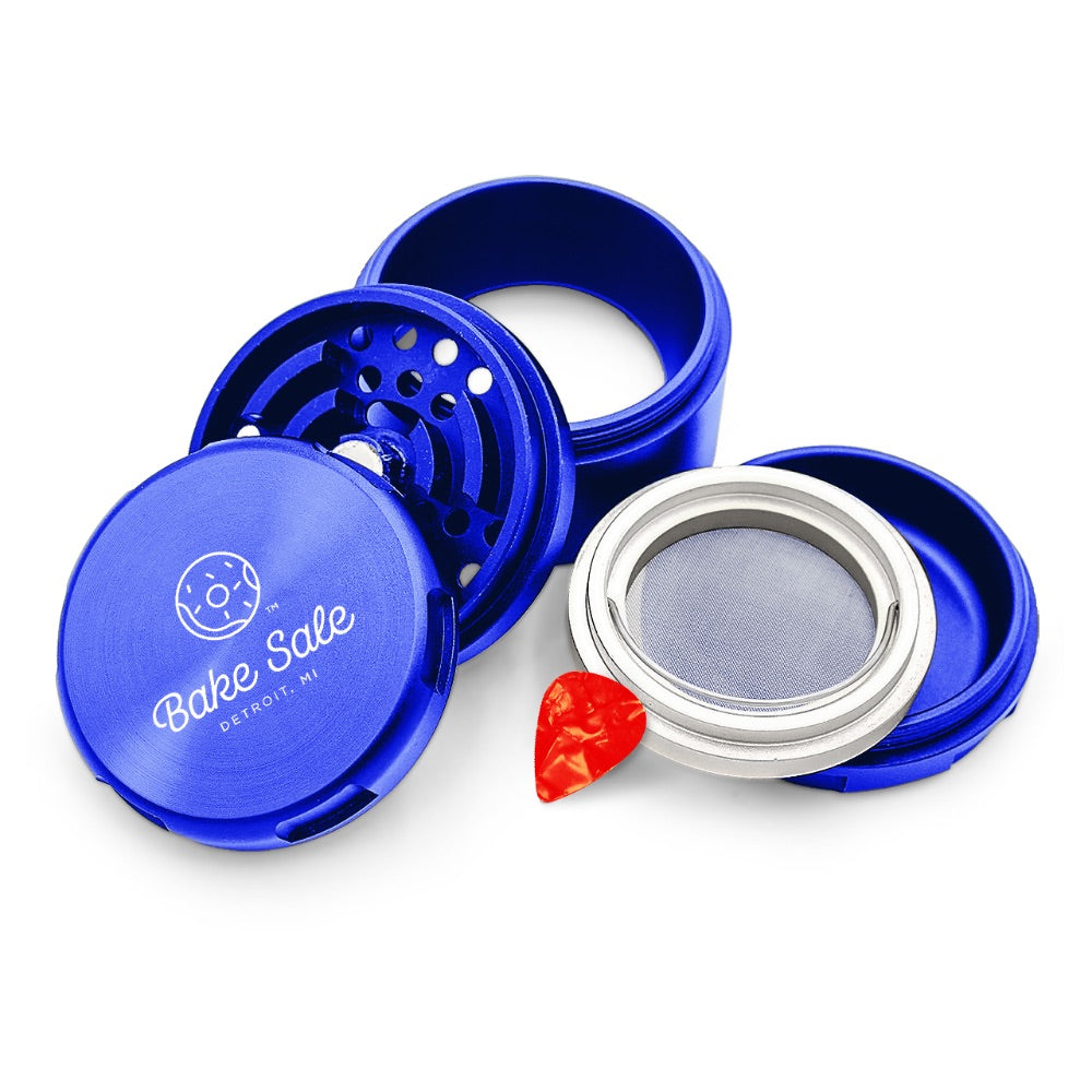 Bake Sale 5-Part 75 Frosted Aircraft Grade Aluminum Grinder | Logo | Blue