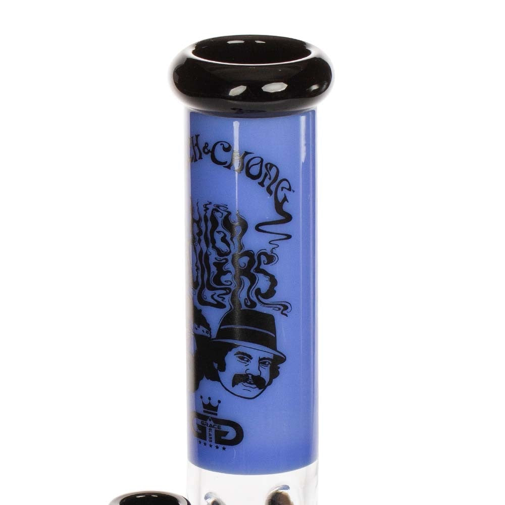 Grace Glass Cheech & Chong High Rollers Straight Tube Percolator Bong | Blue | stem view