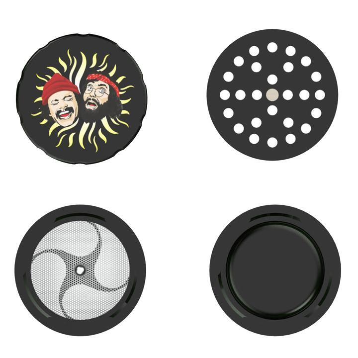Cheech & Chong’s 40th Anniversary 4-Part Aluminum Herb Grinder | Black - Disassembled