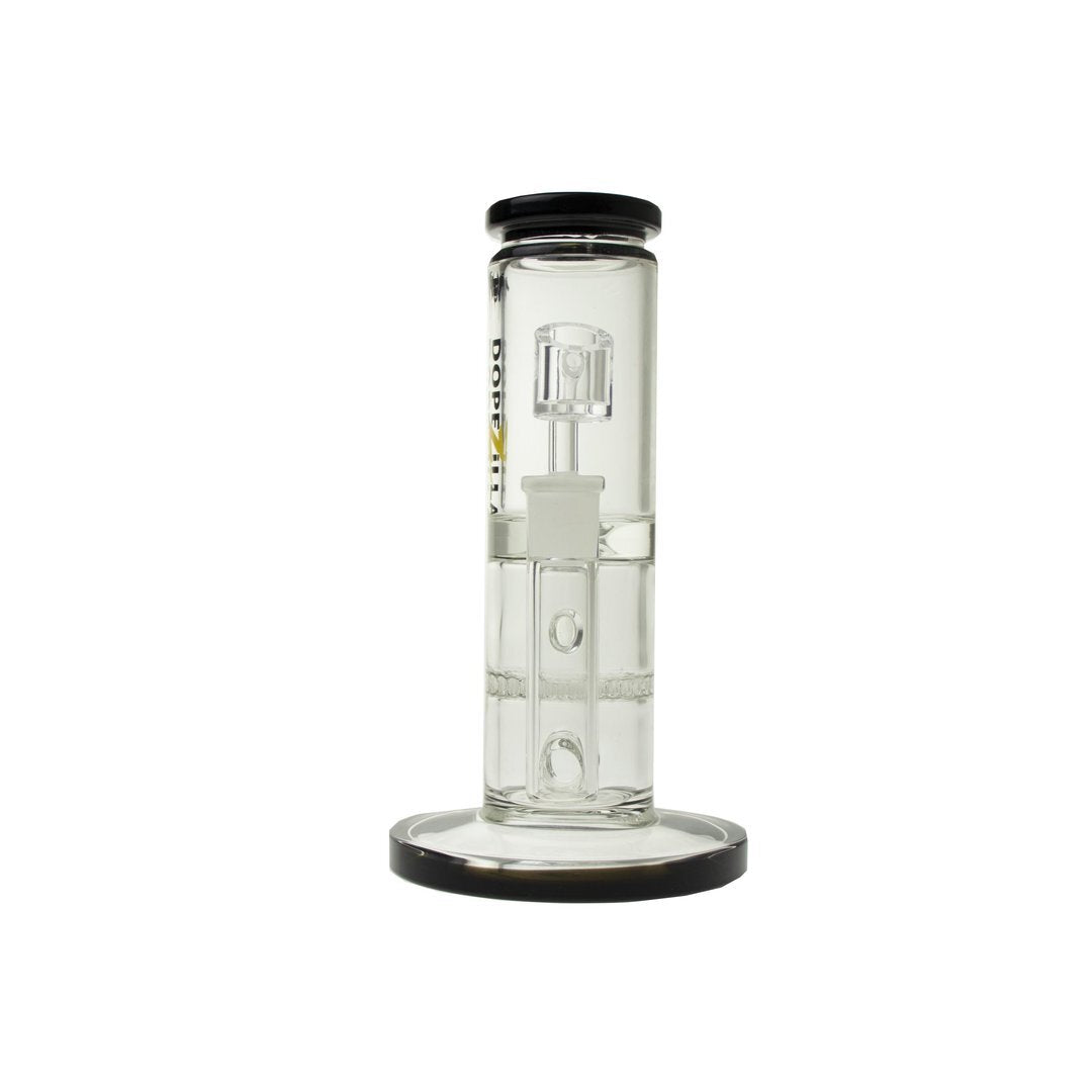 Dopezilla Cerberus Straight HoneyComb Ice Bong | 8 Inch | Black |Front View