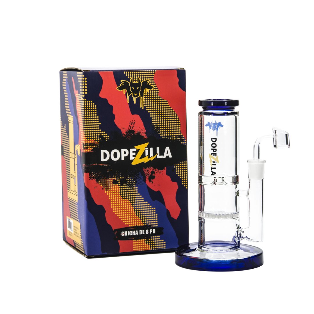 Dopezilla Cerberus Straight HoneyComb Ice Bong | 8 Inch | Dark Blue | With Box