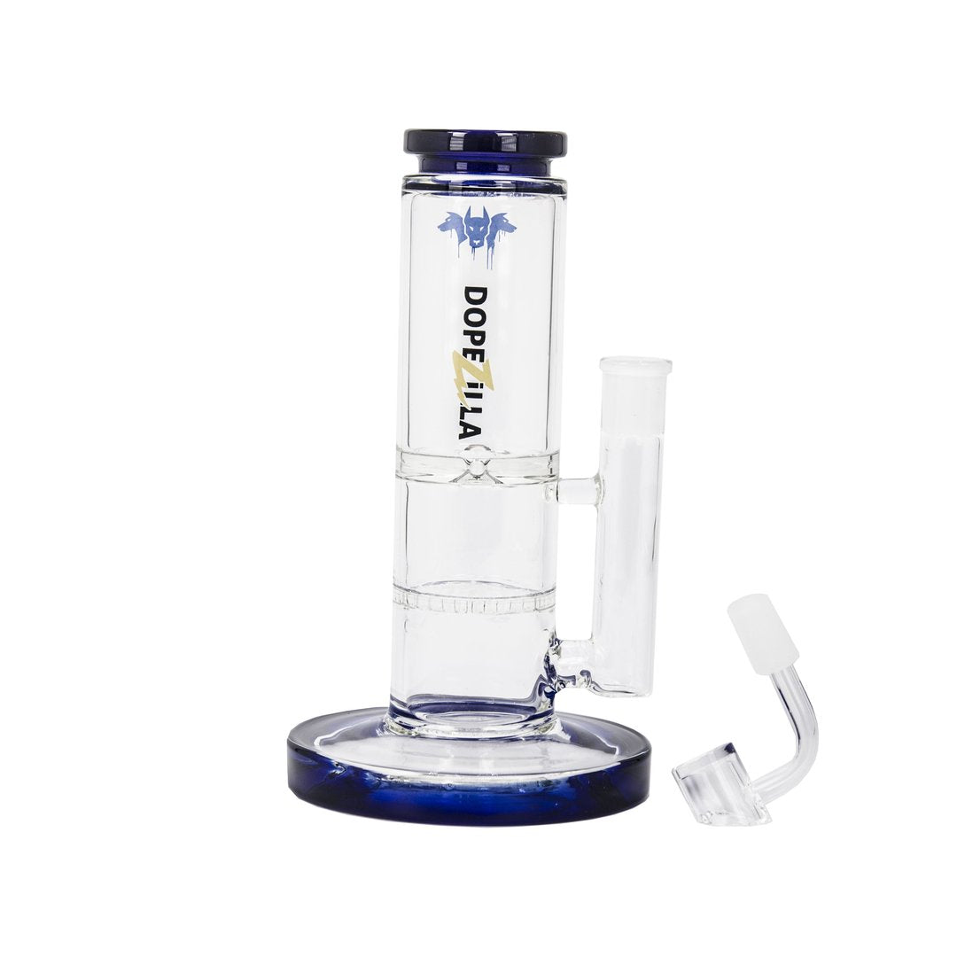 Dopezilla Cerberus Straight HoneyComb Ice Bong | 8 Inch | Dark Blue | Banger Included