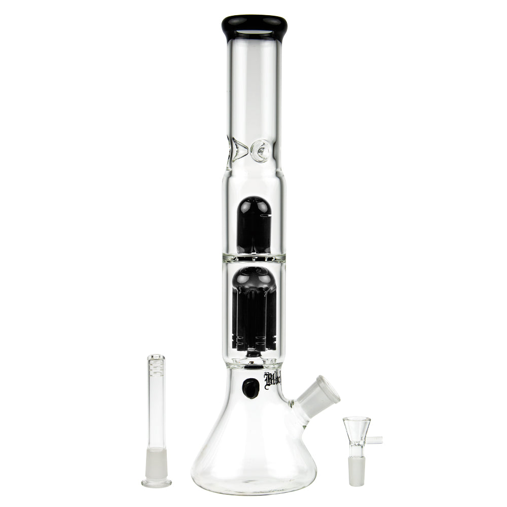 Black Leaf Beaker Base Ice Bong with 6-arm Perc | Black - Downstem and Herb Bowl Included