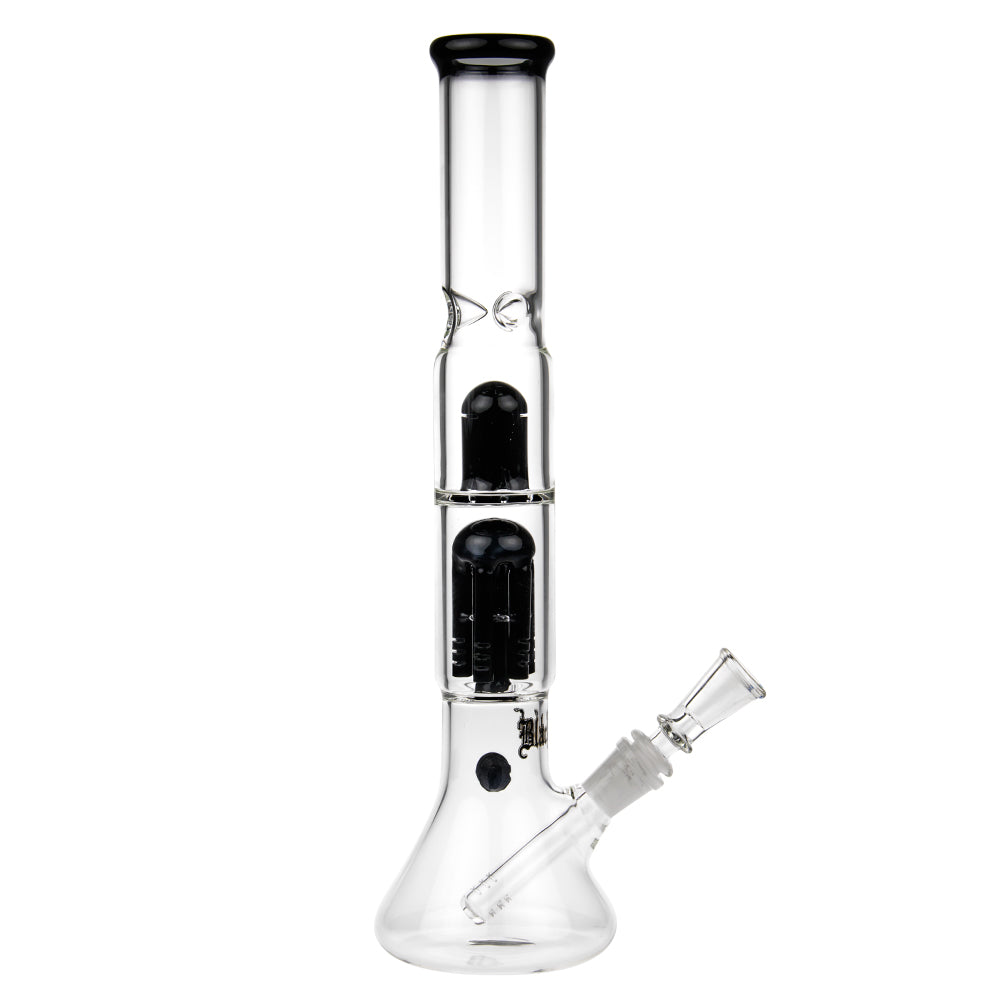 Black Leaf Beaker Base Ice Bong with 6-arm Perc | Black -Side View 6