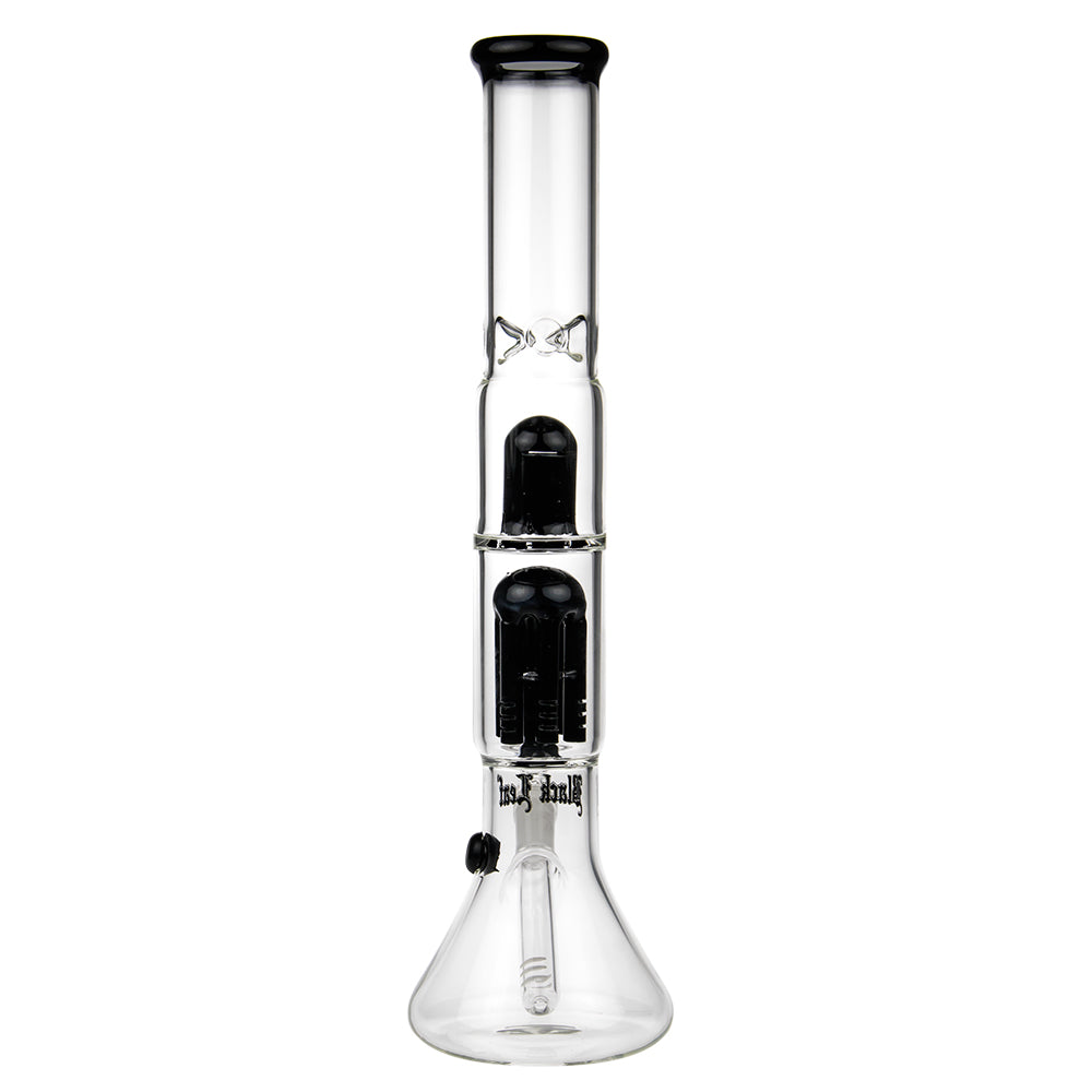 Black Leaf Beaker Base Ice Bong with 6-arm Perc | Black - Back View
