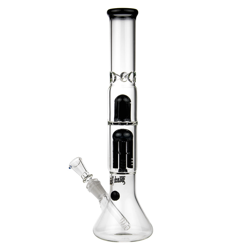 Black Leaf Beaker Base Ice Bong with 6-arm Perc | Black - Side View 4
