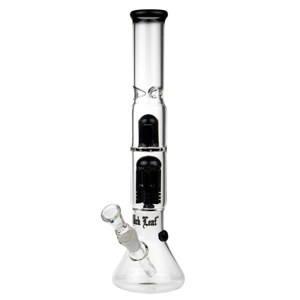 Black Leaf Beaker Base Ice Bong with 6-arm Perc | Black - Side View 2