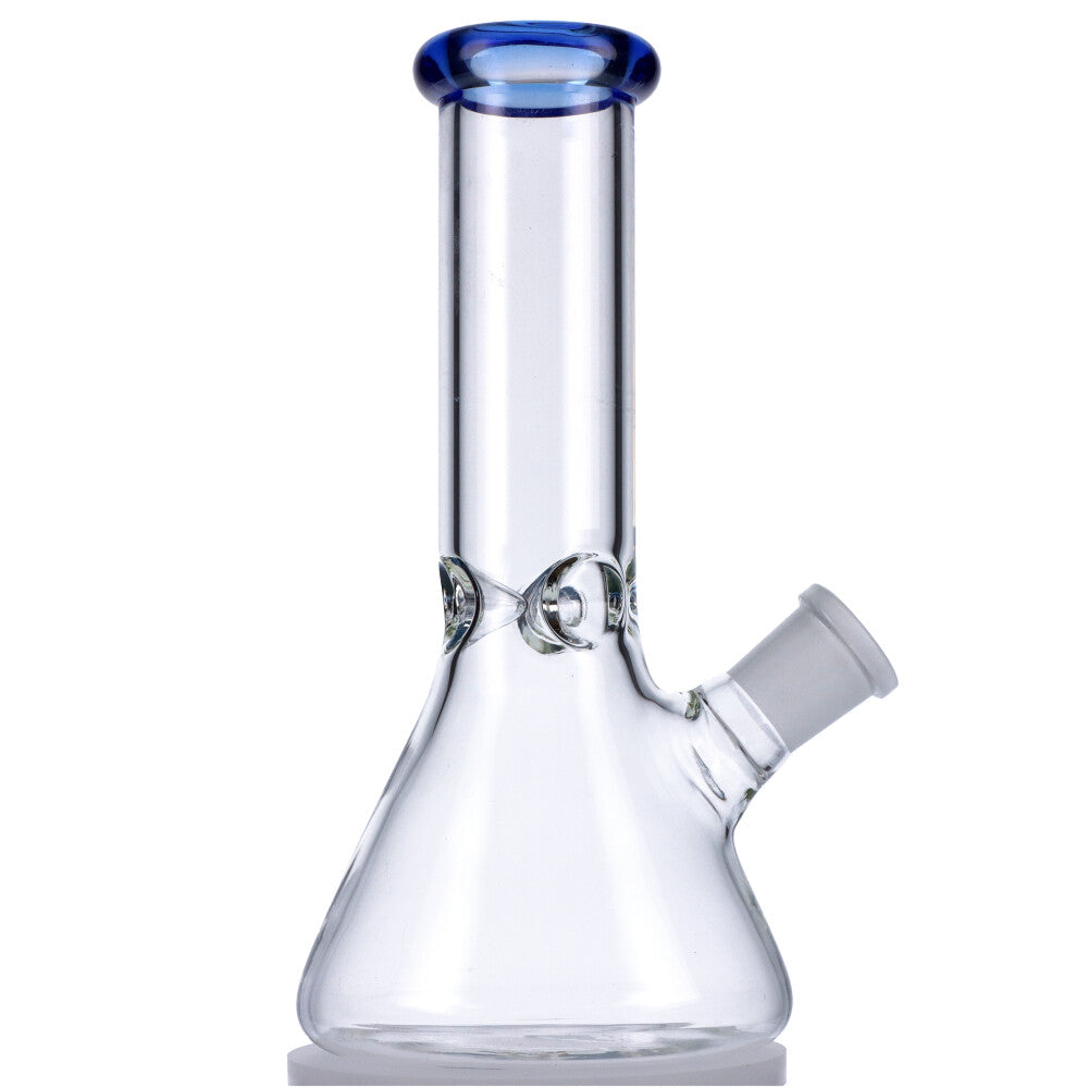 Glass Beaker Base Bong with Frosted Joint | 8 Inch | Blue - Side View Without Downstem and Bowl