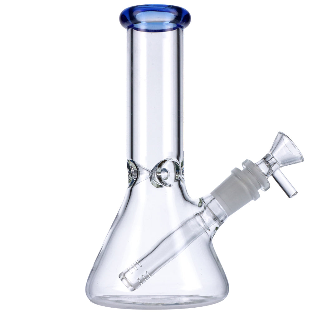 Glass Beaker Base Bong with Frosted Joint | 8 Inch | Blue - Side View 2