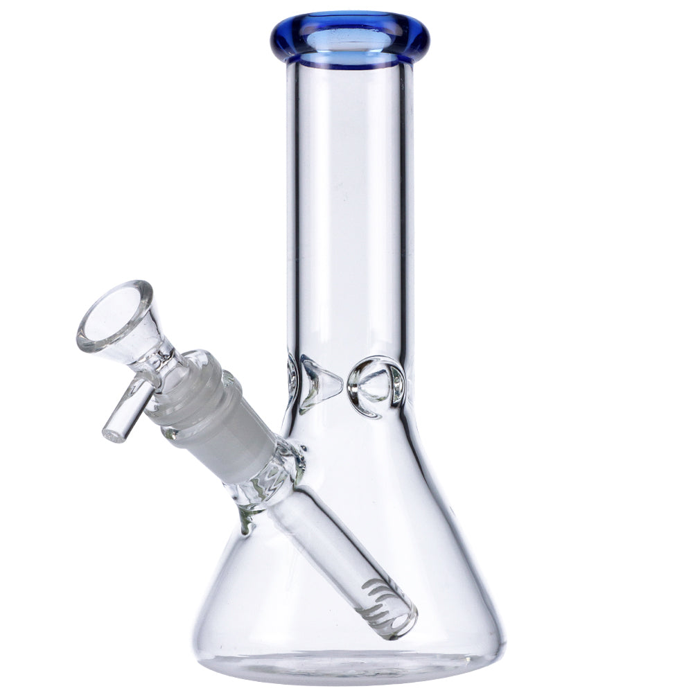 Glass Beaker Base Bong with Frosted Joint | 8 Inch | Blue - Side View 1