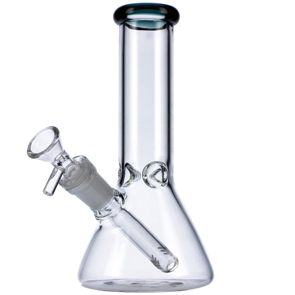 Glass Beaker Base Bong with Frosted Joint | 8 Inch | Teal- Side View 1