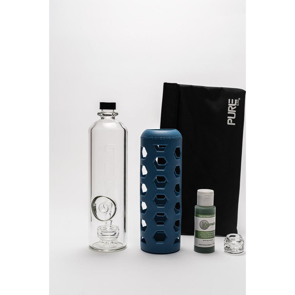 Pure Glass Hydro Guard Water Bottle Bong with Mini Jellyfish Perc | Blue - Complete set