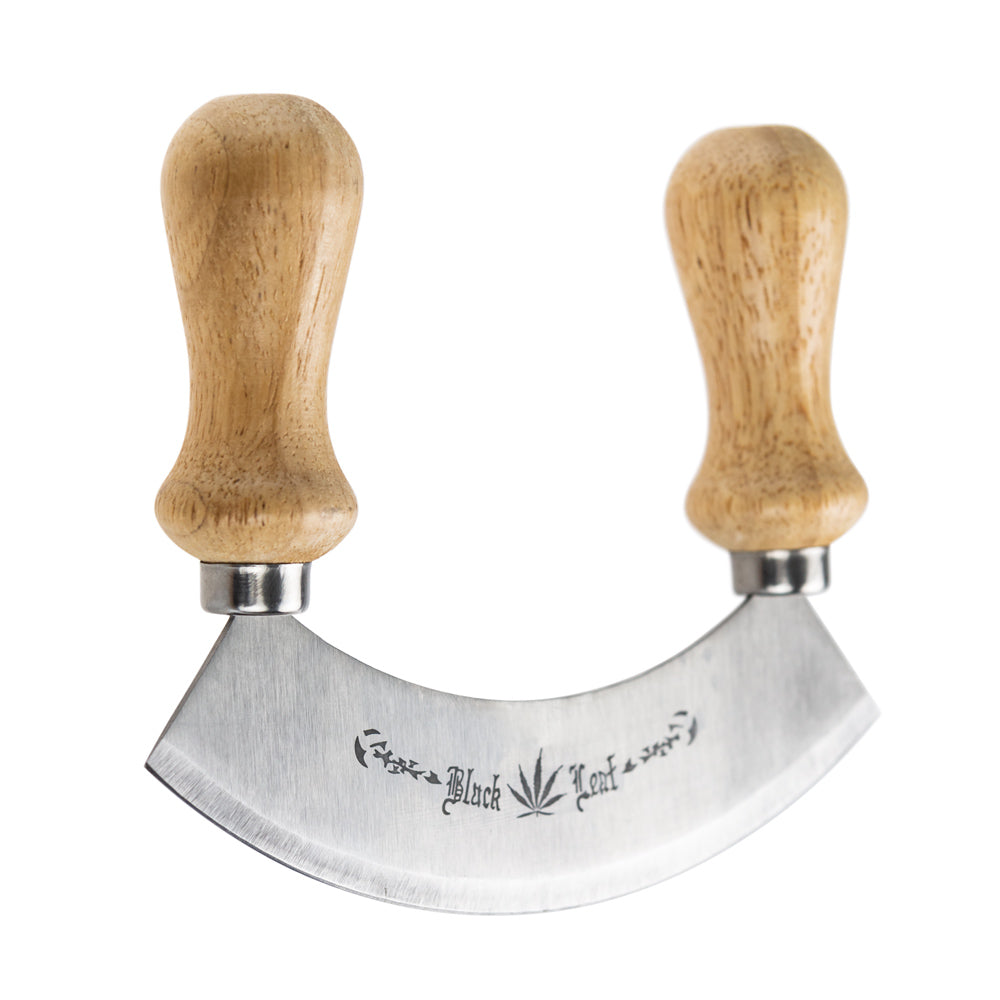 Black Leaf Wooden Tray with Curved Knife - Close Up Curved Knife