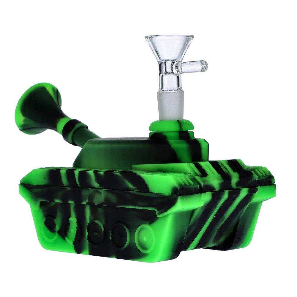Silicone Army Tank Pipe with Glass Bowl | Black/Green <br>