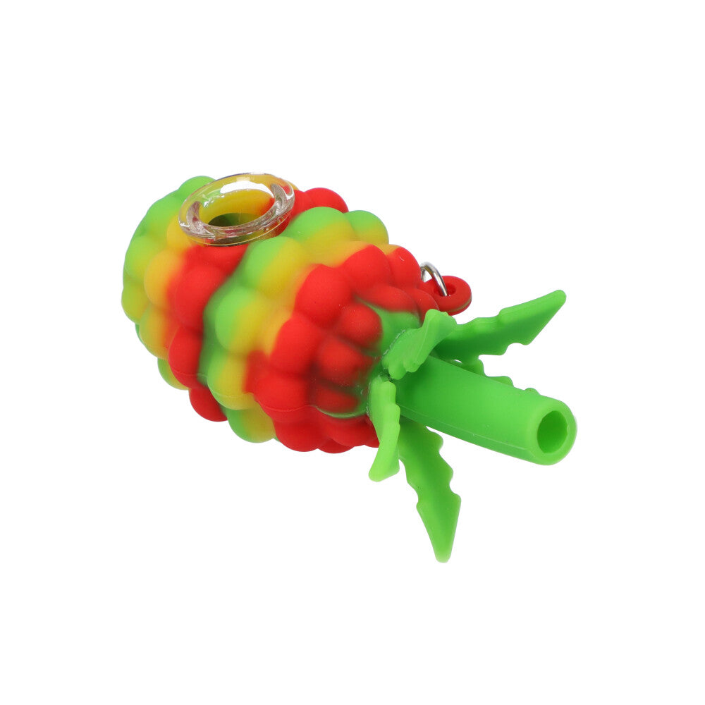 Silicone Pineapple Key Chain Pipe | Rasta - Side View 3