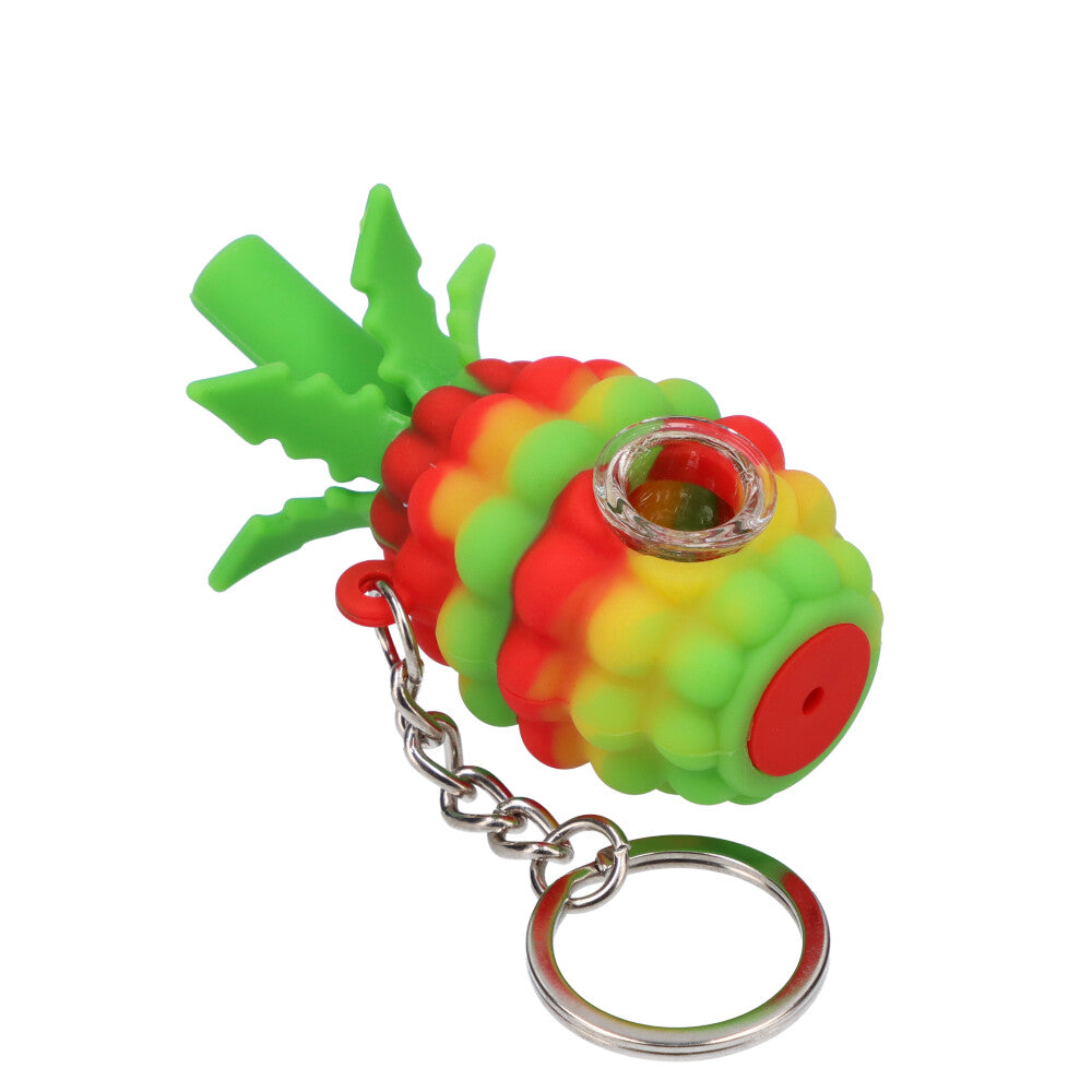 Silicone Pineapple Key Chain Pipe | Rasta - Side View 1