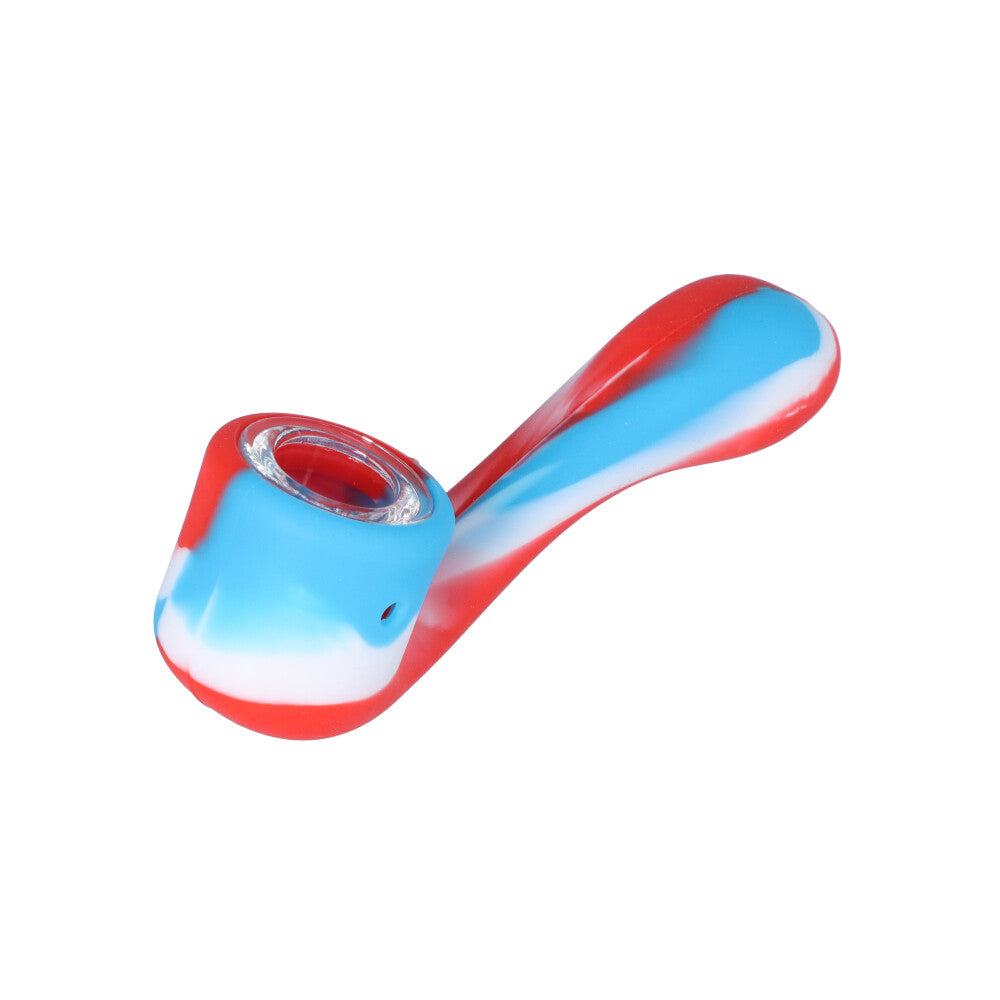 Silicone Sherlock Hand Pipe with Insert Glass Bowl | Red/White/Blue
