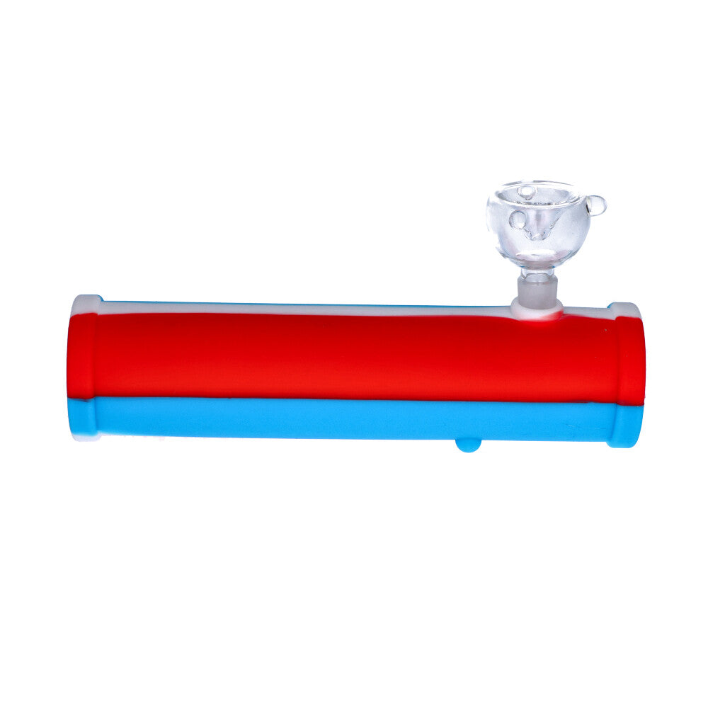 Silicone Shotgun with Glass Bowl | Random Color | Red/White/Blue - side view 3