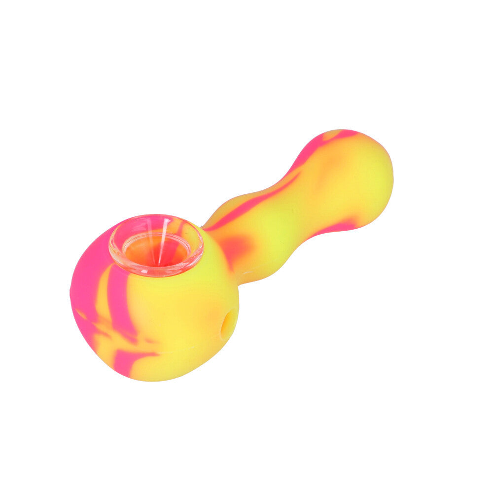 Silicone Spoon Pipe with Inlaid Glass Bowl | Yellow/Pink