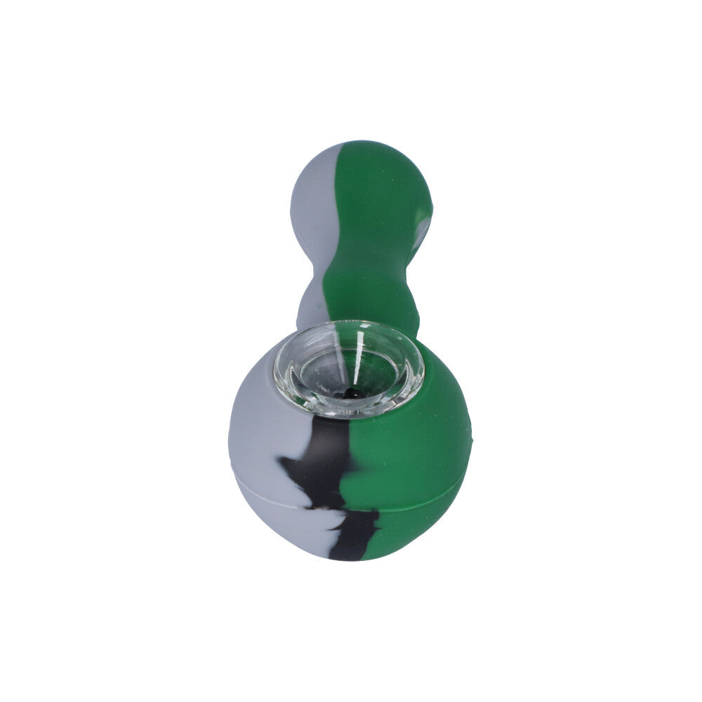 Silicone Spoon Pipe with Inlaid Glass Bowl | Green/Black/Grey - Front View